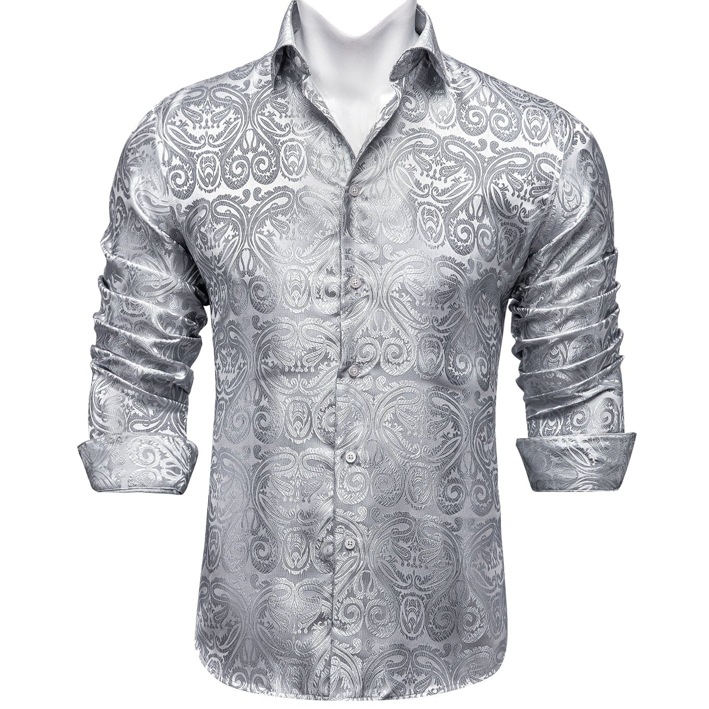 Men's Long Sleeve Black Paisley Silk Dress Shirts Casual Tuxedo Social Shirt Luxury Designer Men Clothing