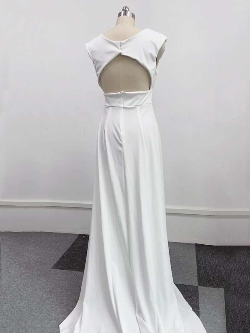 vmtvr Elegant Casual Women's Dresses Sexy V-neck Side Slit Backless White Long Skirt Wedding Banquet Bridesmaid Dress Evening Gown