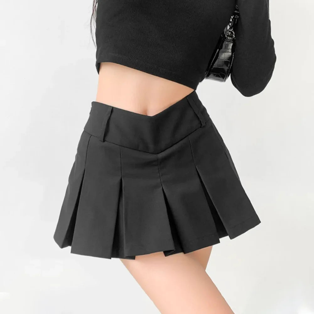 vmtvr Academy Style Spicy Girl Sexy V Waist Pleated Skirt Summer Women's Anti Glare Fit Low Waist Pure Desire Japanese A-line Skirt