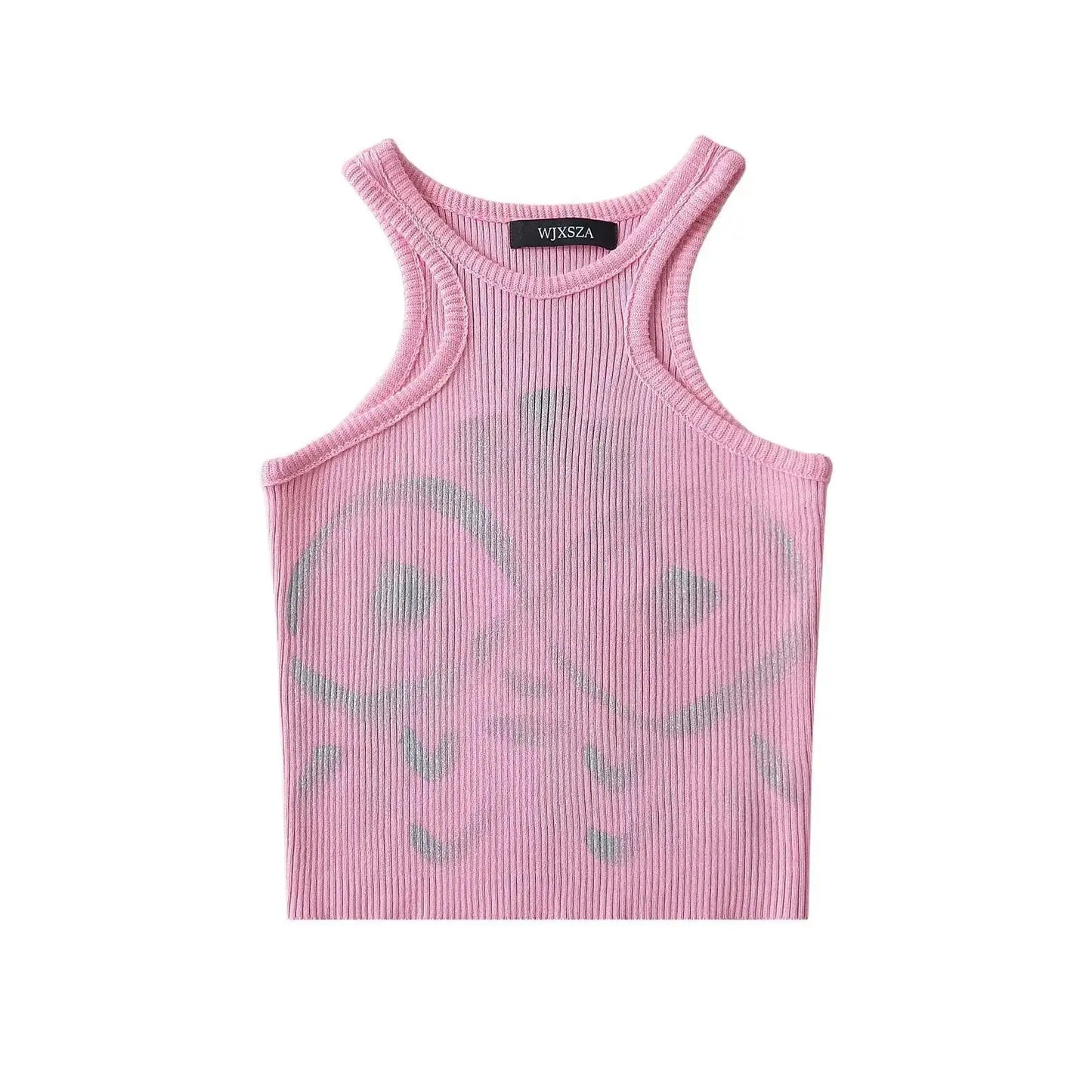 vmtvr Summer Knitted Graffiti Tank Tops Women Elastic Slim Crop Top