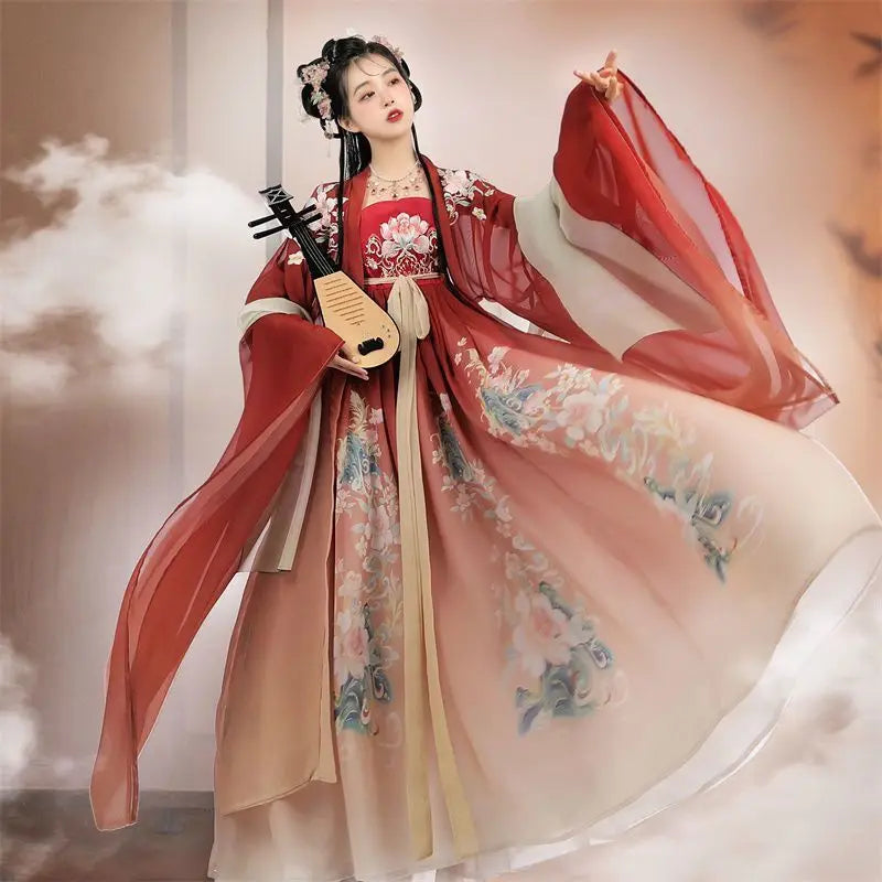 Ancient Chinese Women Hanfu Costume Fairy Cosplay Costume Dance Dress Party Outfit Hanfu Blue Red Sets For Women Plus Size XL