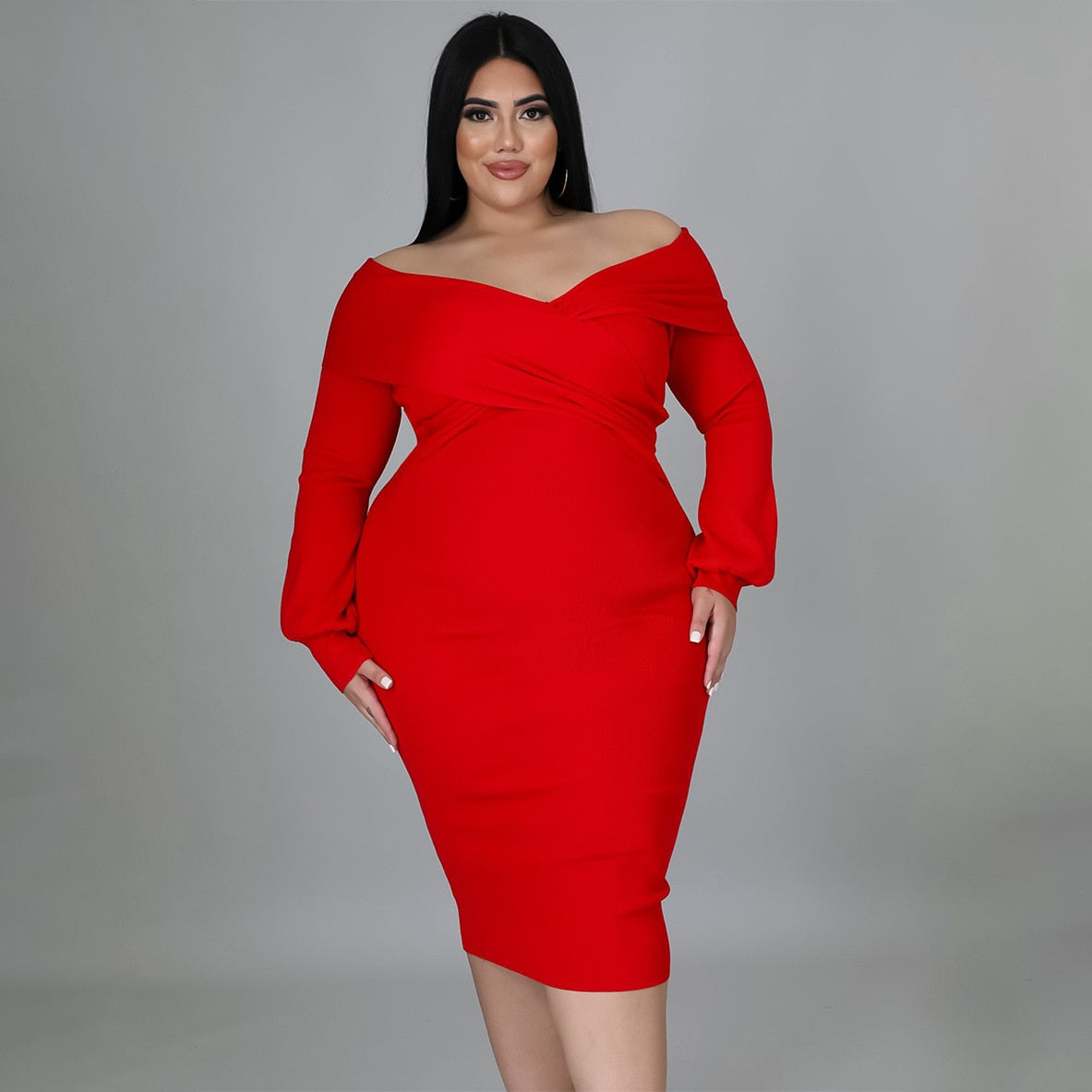 vmtvr - Elegante Sexy Backless Long Sleeve Plus Size Dress Chic Off Shoulder Party Evening Dress Vestidos De Mujer Elegantes Para Fiesta