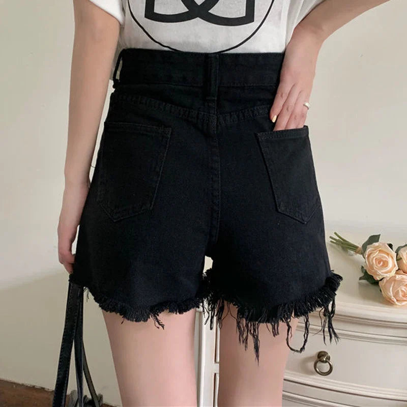 vmtvr Summer Harajuku Chain Denim Shorts Fashion High Waist Hollow Out Shorts Women Jeans Casual A-line Pants Sexy Streetwear Shorts