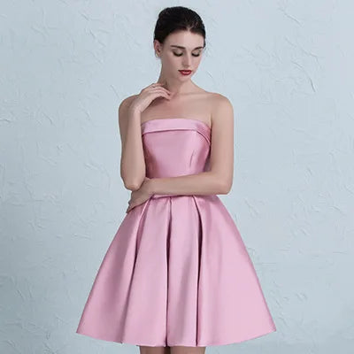 vmtvr  -  Cute Knee Length Pink Satin Short Prom Homecoming Dress