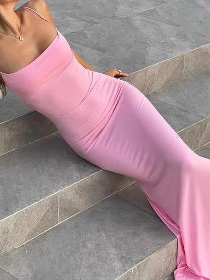 vmtvr Draped Sexy Backless Sleeveless Slip Maxi Dress for Women Elegant Summer Sundresses Holiday Beach Vestido Clothes