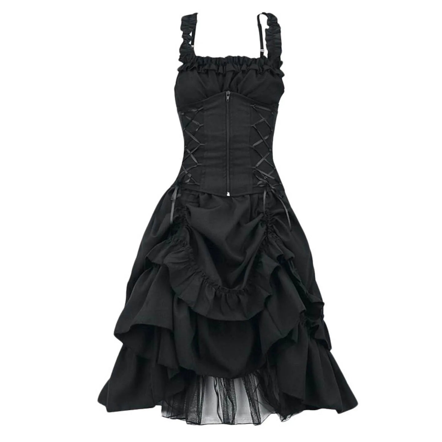 vmtvr  -  Women's Gothic Prom Dress Slim Irregular Straps Corset Lace Black Dresses Steampunk Gothic Prom Evening Cocktail Formal Gown