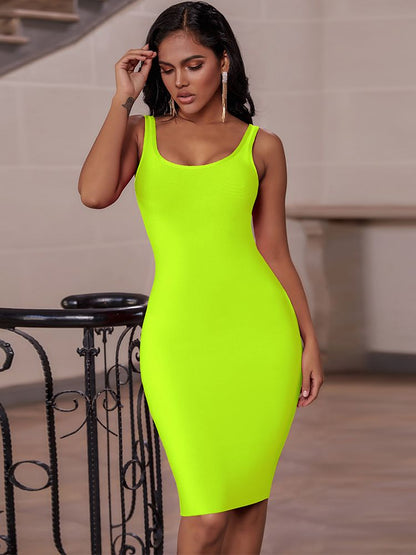 vmtvr - Elegant Sleeveless Bodycon Bandage Dress for Women 2023 Summer Basic Green Sexy Dresses Roung Neck Evening Club Party Dress Midi