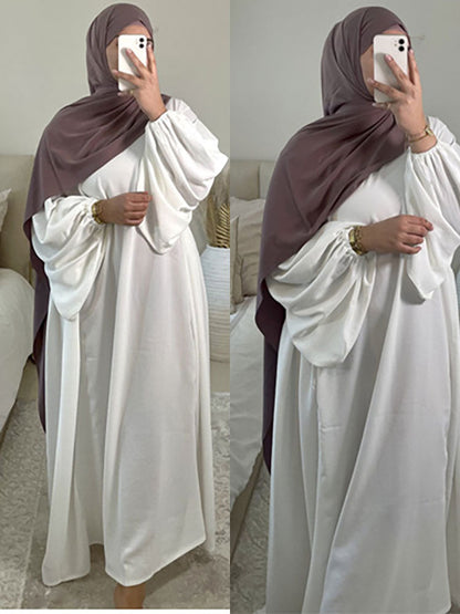 vmtvr Plain Abaya Muslim Long Dress for Women Ramadan Eid Balloon Sleeve Islamic Jilbab African Dresses Dubai Turkish Modesty  Kaftan