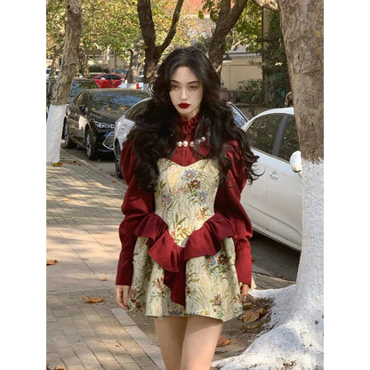 vmtvr  - Elegant Women Dress Vintage Fairy Princess Long Sleeve Christmas New Year Dresses One-Piece Evening Party New Korean Chic Robes