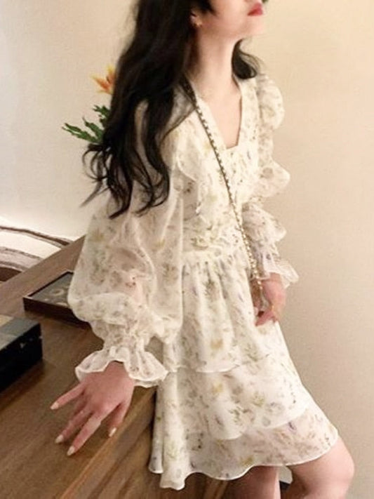 vmtvr -  Spring Korean Vintage Fairy Floral Dress French Causal Bodycon Elegant Mini Dress Sweet Short Party Dress Chic Beach Style