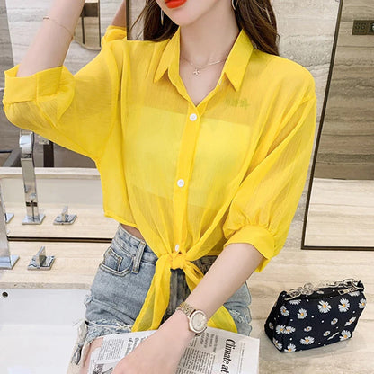 vmtvr Women Chiffon Sunscreen Shirts Summer Fashion Female Midi Sleeve Tops Korean Casual All Match Y2K Loose Shirts