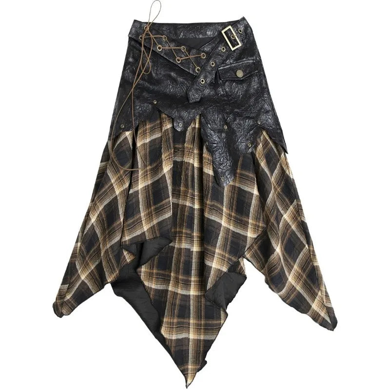 vmtvr  -  Women Dress Bustier Short Dresses Plaid Skirt Woman Clothing Patchwork Irregular Punk Sweet Vintage Streetwear Kawaii Sexy Skirt