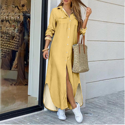 vmtvr - Casual Long Shirt Dress Autumn Women Long Sleeve Maxi Dresses Laides Turn-down Collar Office Dresses Loose Sundress Robe Longue