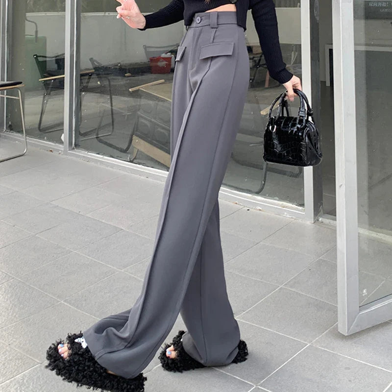 vmtvr High Waist Women Suit Pants Summer Fashion Designed Loose Wide Leg Pants Korean Female Casual Straight Trousers New