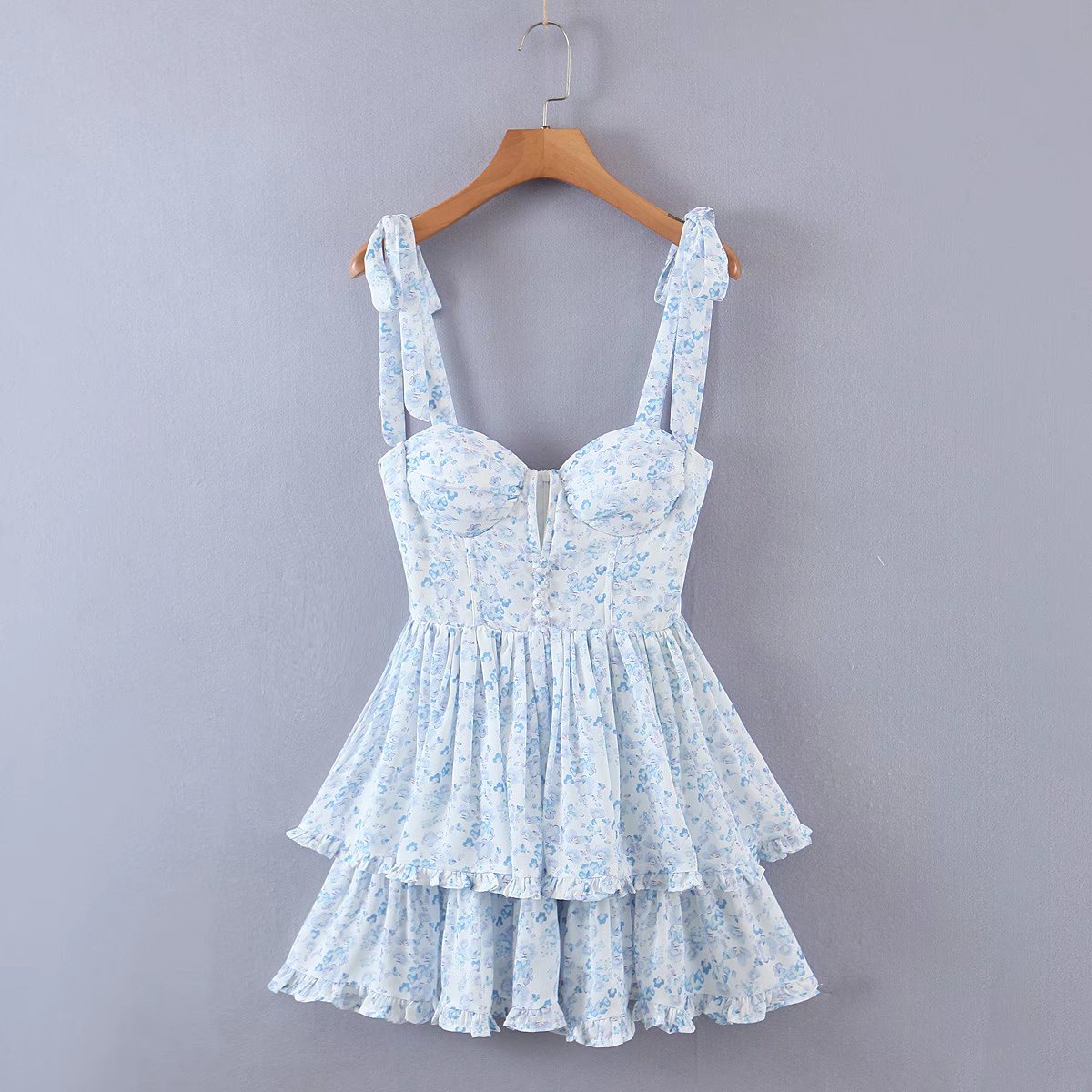 vmtvr - Fashion Women Spaghetti Strap Ruffle Cake Chiffon Dress Sexy Ladies Floral Print Holiday Party Mini Dress Summer Robe