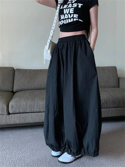 vmtvr New Design Solid Long Skirts Women Drawstring OL Pockets Stylish Summer High Street Vintage Loose Minimalist