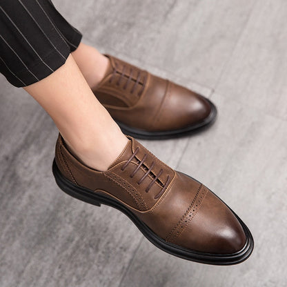 jiaabc New Men Dress Shoes Leather Shoes Fashion Derby Shoes Classic Casual Business Wedding Footwear Brown Italy Male Formal Shoe