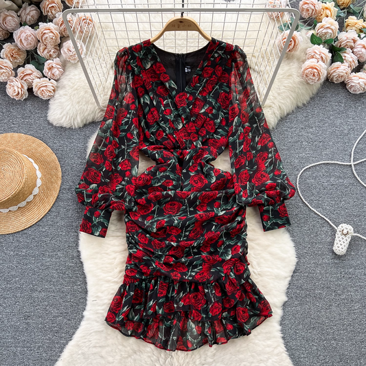 - Ruffle chiffon floral dress  GEU1250