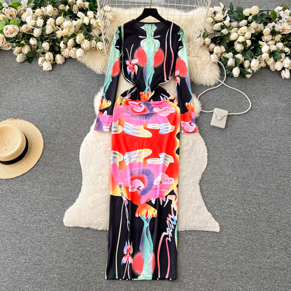 vmtvr- Retro fashion printed hip-hugging dress GEU435