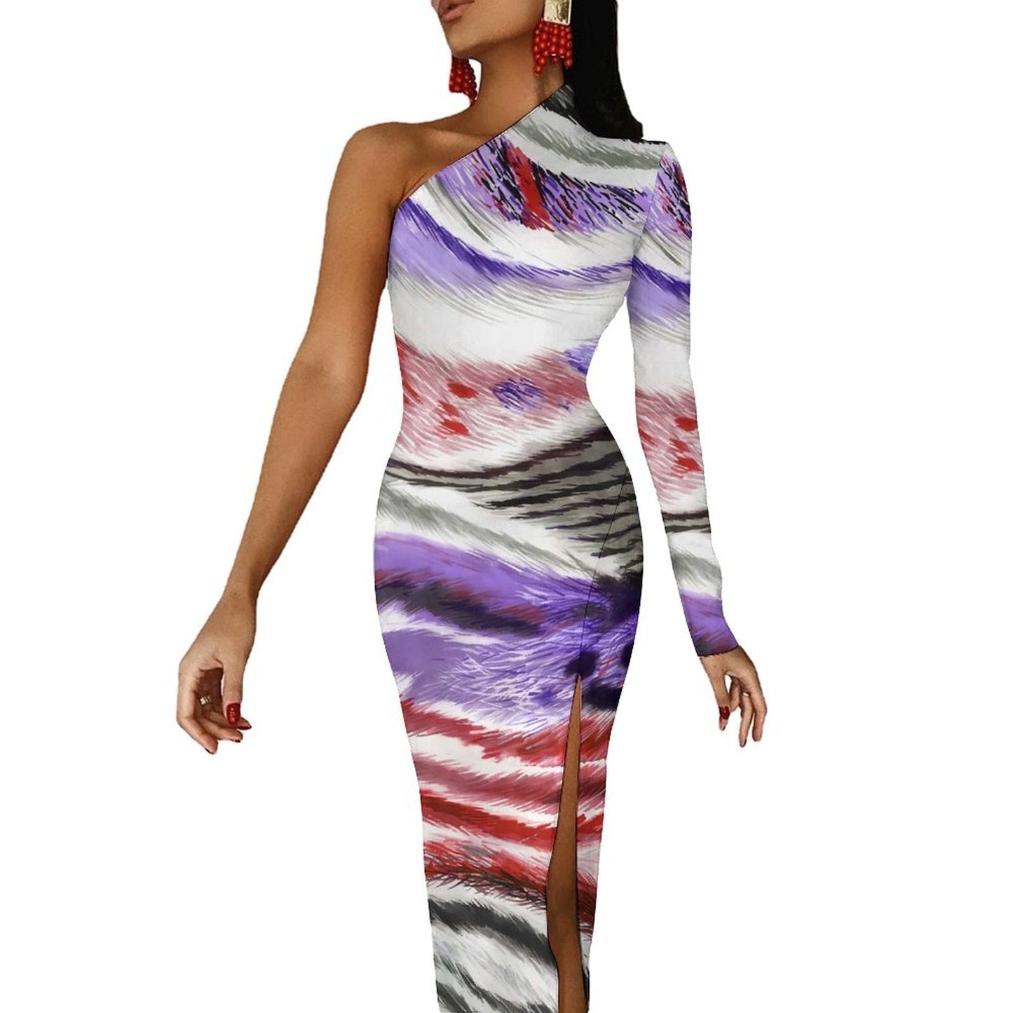 Rainbow Colors Maxi Dress Long Sleeve Colorful Aesthetic Cute Bodycon Dress High Slit Party Long Dresses Women Pattern Vestidos