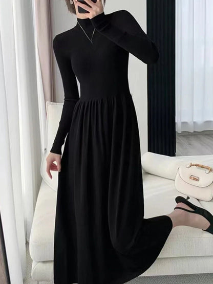 vmtvr New Fashion Solid Elegant Knitted Sweater Dress Women Vintage A-Line Ribbed Casual Party Black Vestidos Female Autumn Clothes