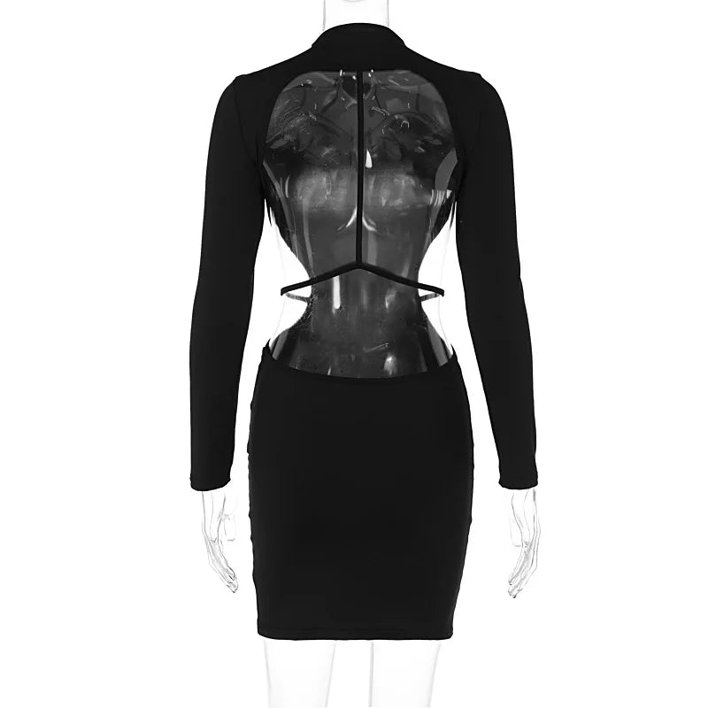 vmtvr Sexy Backless Bandage Mini Dress Elegant Outfits for Women Party Club Long Sleeve Bodycon Dresses In Black Vestido