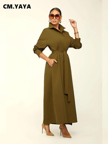 vmtvr - Fashion Long Sleeve Turn-down Neck Trench Style Maxi Long Dress for Women  Autumn Winter Streetwear Dresses Vestidos