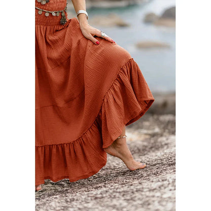 vmtvr Vintage Chic 100% Cotton Gauze Skirts For Women Summer Long Elastic High Waist Elegant Casual Loose Streetwear Skirt