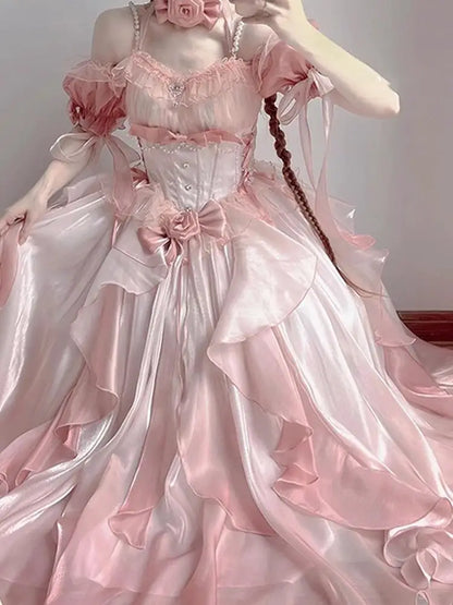 Pink Wedding Dress Tower Heavy Industry Trailing Skirt