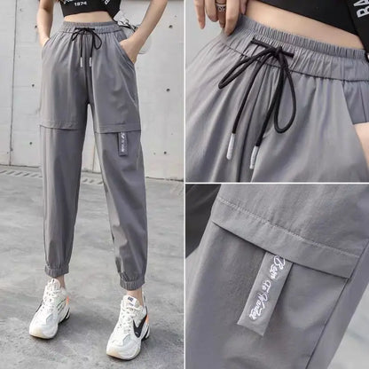 vmtvr Summer New Women Solid Haren Pants Korean Fashion Streetwear Sports Casual Thin Loose High Waist Student Joggers Cargo Trousers