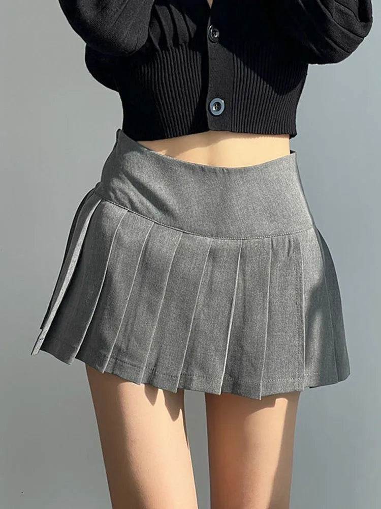 vmtvr Korean Sexy Slit Pleated Mini Skirt Women Fashion High Waist Preppy Style A Line Skirt Summer Solid Color Zipper Skirt New