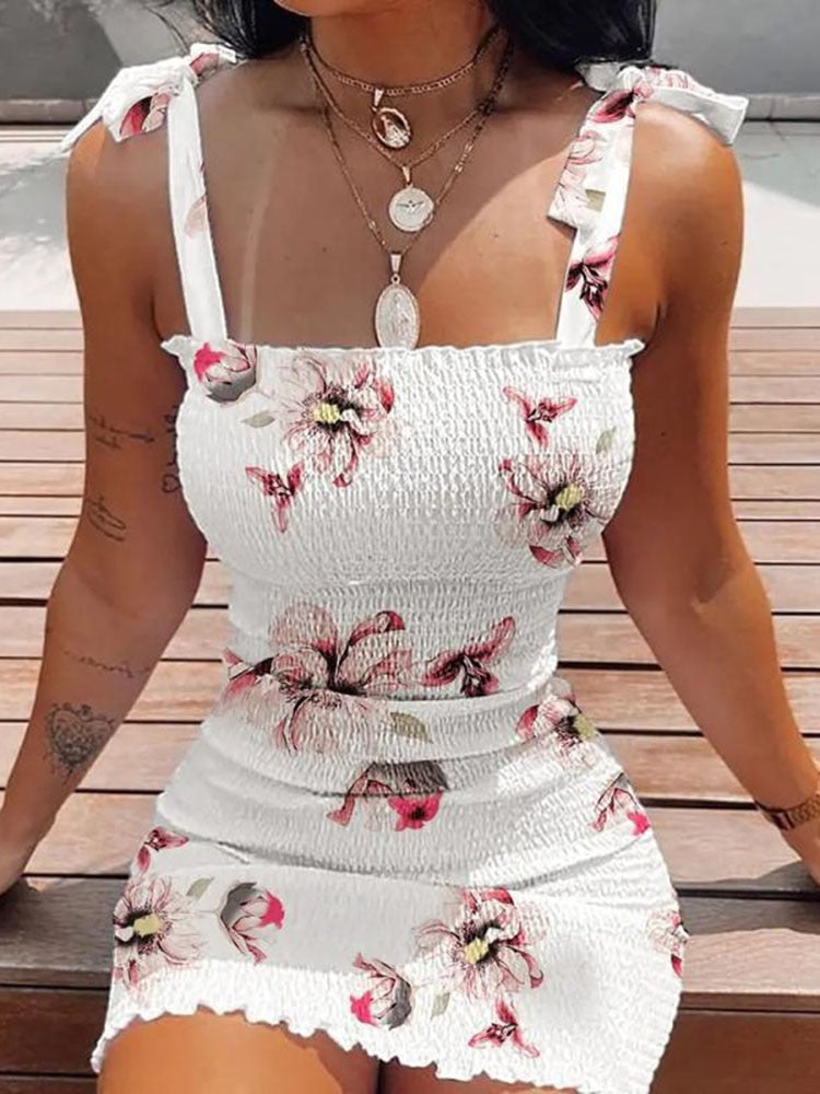 Sexy Women's Bodycon Dress 2023 New Summer Fashion White Sling Strapless Folds Mini Slim Pencil Print Tank Dresses For Women