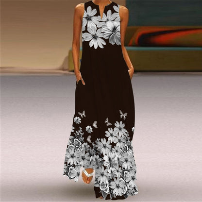 vmtvr - 3D Floral Printed Women Dress Summer Vintage V-neck Sleeveless Loose Maxi Dress Elegant Casual Ladies Party Dresses Vestidos