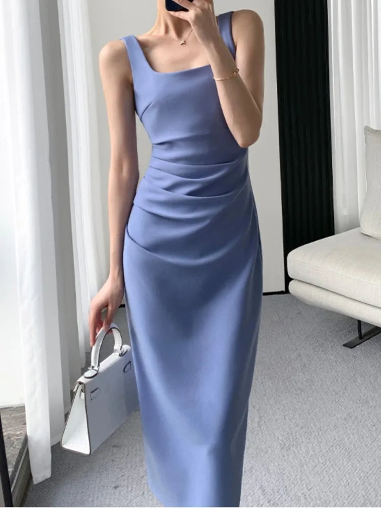 vmtvr New Spaghetti Strap Elegant Bodycon Midi Women Summer Party Dress Sleeveless Slim Vintage Sexy Sundress Female Fashion Robe