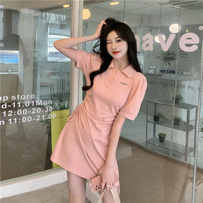 vmtvr women shirred pink dress summer streetwear Lace up female bodycon mini Dresses Y2K korean casual sexy short sleeve dress