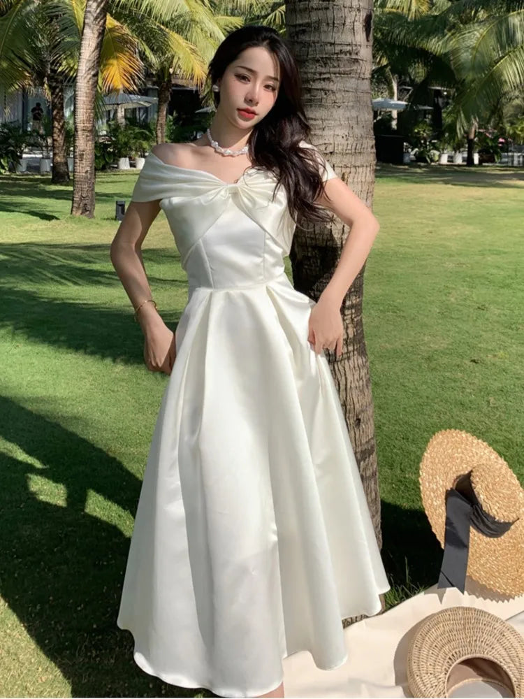 vmtvr Elegant White Wedding Dress Women New Fashion Chic bowknot A-line Party Prom Vestidos Summer Female Casual Robe Mujers