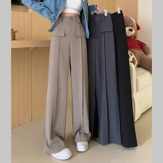 vmtvr High Waist Women Suit Pants Summer Fashion Designed Loose Wide Leg Pants Korean Female Casual Straight Trousers New