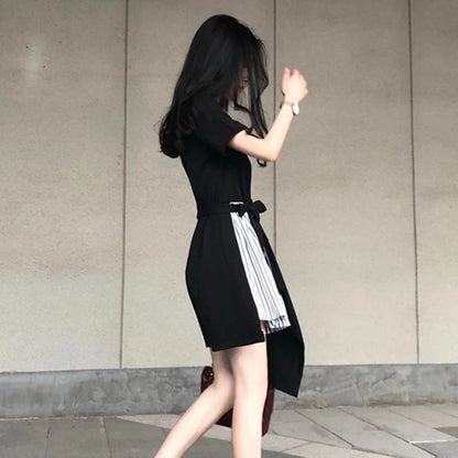 vmtvr Stripe Patchwork Women Dress Korean Fashion Bandage Irregular Dress Y2K Casual Female Ball Gown Dresses Summer New