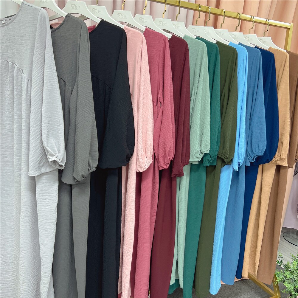 vmtvr Plain Abaya Muslim Long Dress for Women Ramadan Eid Balloon Sleeve Islamic Jilbab African Dresses Dubai Turkish Modesty  Kaftan