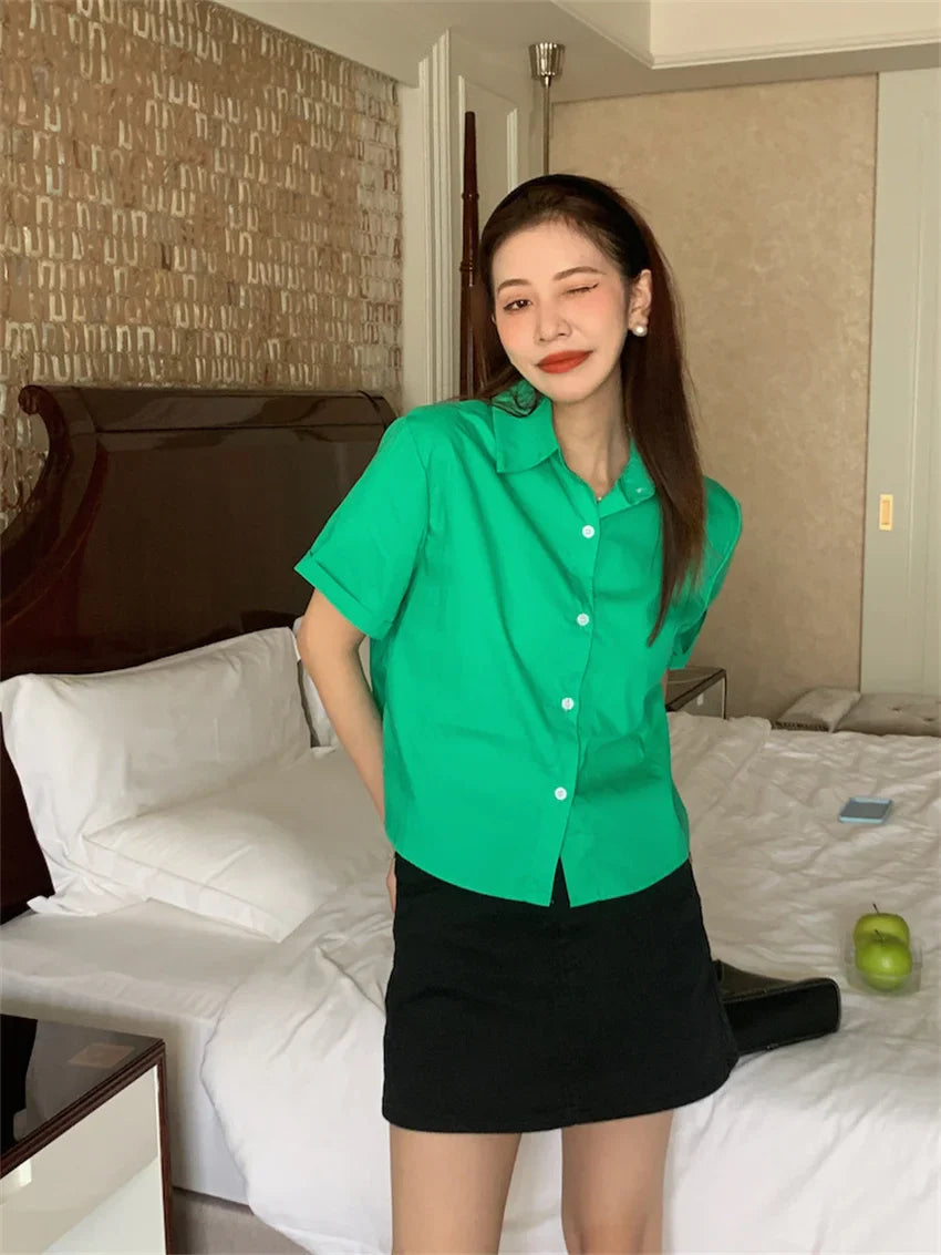 vmtvr Short Sleeve Cotton Shirts Women Office Lady Minimalist High Street New Summer 2024 All Match Loose Daily Coats