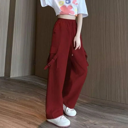 vmtvr Spicy Girls American Retro Casual Quick Drying Workwear Pants Women's Solid Summer High Waist Pocket Show Thin Straight Trousers