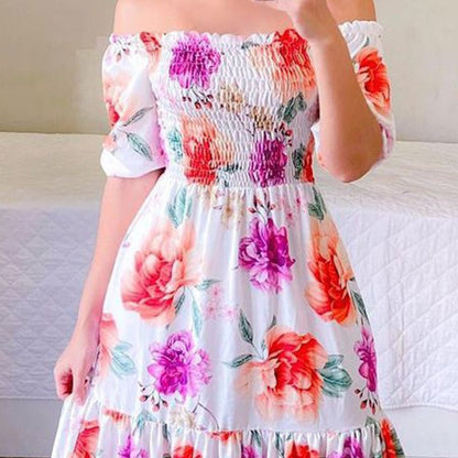 vmtvr Sexy Off The Shoulder Tube Top Dress Butterfly Rainbow Floral Print Dress Ladies Elegant Slim Summer Bohemian Party Maxi Dresses