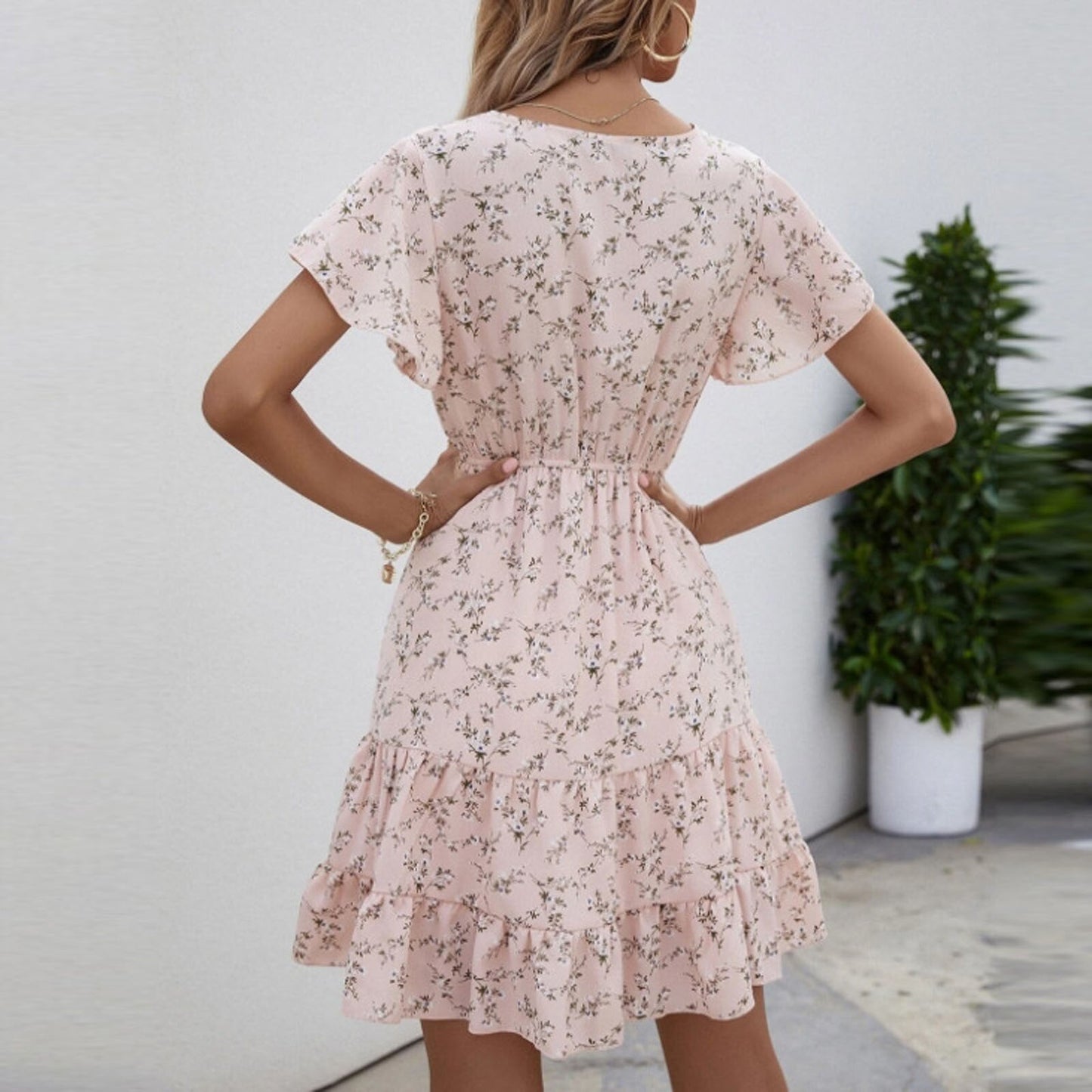 Summer Dress For Women  Fashion V-neck Sexy Short Sleeve Mini Dress Fashion Dress Midi Flower Beach Dress платье летнее