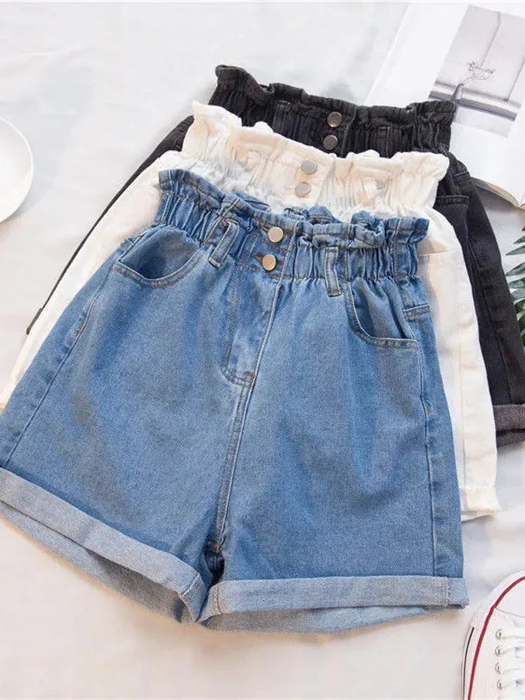 vmtvr Fashion Ruffles Oversize 5Xl Denim Shorts Women Summer Korean High Waist Wide Legged Shorts Casual Pockets Short Jeans New