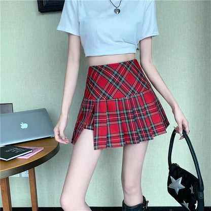 vmtvr Summer Women Plaid Skirt Fashion Streetwear Sexy Split Mini Skirts Korean High Waist Female Casual Pleated Skirts New