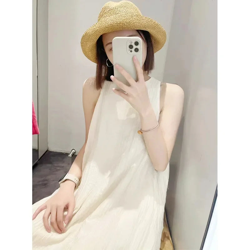 SUMMER WHITE COLOR WOMENS LOOSE FIT SILK DRESSES