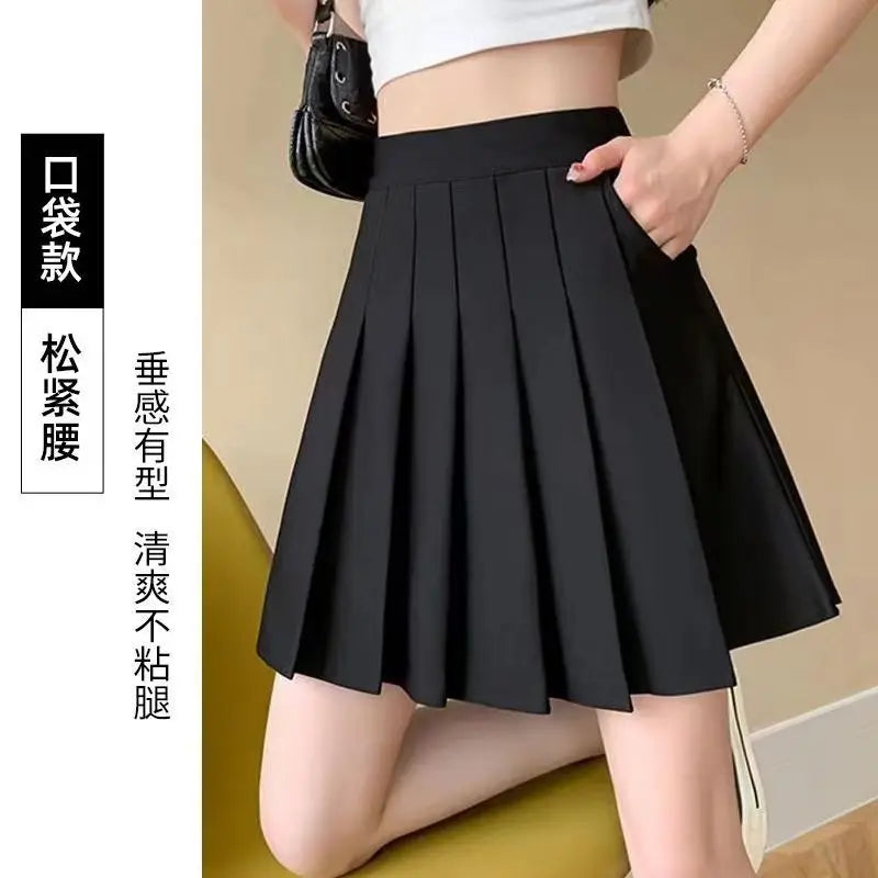 vmtvr  -  Women Pleated Skirt Black JK A-line Short Dress Clothing Vintage High Waist Streetwear Sweet Chic Sexy Casual Slim Solid