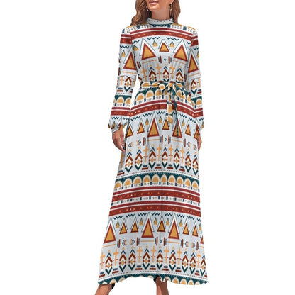 vmtvr - Ethnic Bohemia Dress Retro Floral Print Basic Beach Dresses Female Long Sleeve High Neck Elegant Long Maxi Dress