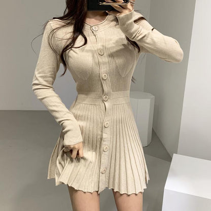 vmtvr - Fashion Korean Mini Dresses Female Autumn Winter 2023 Sexy Bodycon  Wrap White Short Women&#39;s Sweater Knitted One-piece Dress Hit