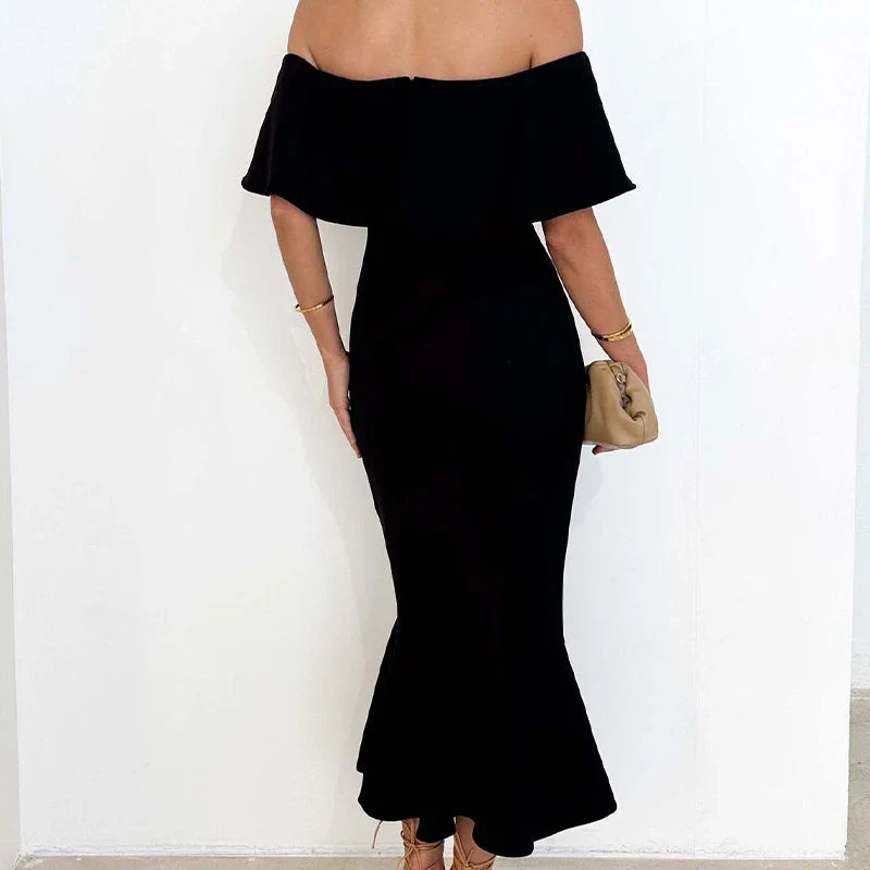 vmtvr Elegant Strapless Ruffle Bodycon Long Dress Summer Sexy Off Shoulder Solid Party Dress Women Fashion Hight Waist Evening Dresses